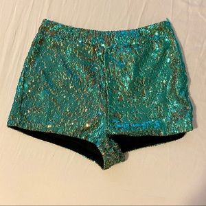 Fishcale sequin shorts, Turquoise blue